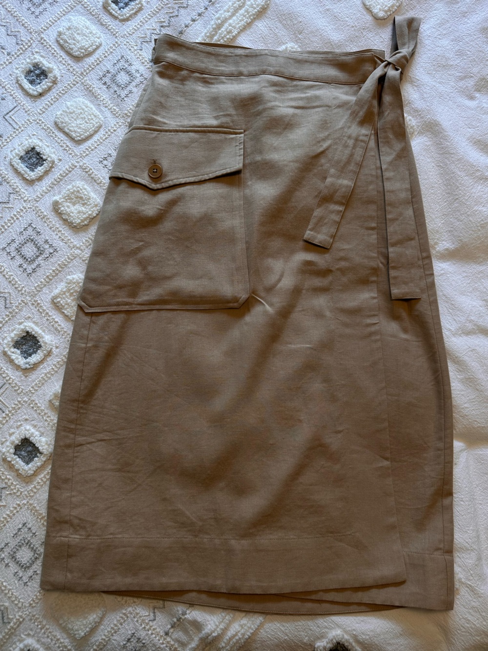 High-Rise Khaki Wrap A-Line Skirt with Utility Pocket